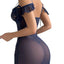 Navy Blue See-Through Mesh Long Dress - Split Lingerie Set