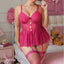 Plus Size Lace Mesh Polka Dot Lingerie Set with Stockings