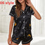 Summer Satin Print V-Neck Pajama Set - Stretch Shorts Loungewear