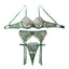 Gemstone Floral Embroidery Push-Up Bra Set - Green Sheer Shapewear