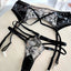 Embroidered Lace Leather Bra Garter Set - Seductive Three-Piece