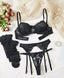 Mesh Embroidery Garter Belt and Stocking Set - 4-Piece with Underwire