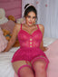 Plus Size Lace Mesh Polka Dot Lingerie Set with Stockings