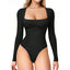 Women's Long Sleeve Square Neck Tummy Shaper Bodysuit Sexy Slimming Elegant Lingerie