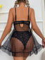 Black V-Neck Lingerie Set - Open-Back Lace Suspender Nightdress | The Intimaire