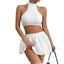 High-End Street Fashion Top and Skirt Set - Solid Color Lingerie
