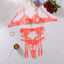 Embroidered Mesh See-Through Push-Up Lingerie - Three-Piece Set