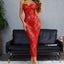 Red V-Neck Bare Back Lace Mesh Dress - Temptation Pajama Set