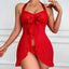 Lace Mesh See-Through Halter Nightdress - Grid Pattern Lingerie Set
