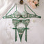 Gemstone Floral Embroidery Push-Up Bra Set - Green Sheer Shapewear