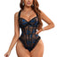 Lace See-Through One-Piece Jumpsuit - Black Low-Cut Lingerie