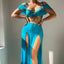 Sky Blue Bow Chain Sling High Slit Skirt Lingerie - Uniform Set