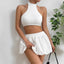 High-End Street Fashion Top and Skirt Set - Solid Color Lingerie